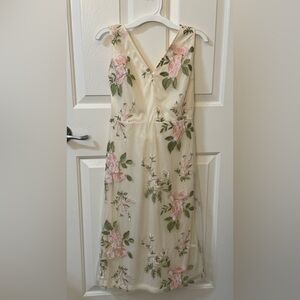 JJs House Cream Dress with Pink Floral Embroidery